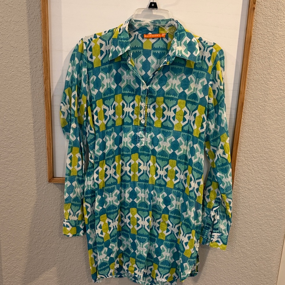 Oliphant Teal and Yellow Geometric Women's Swim Coverup